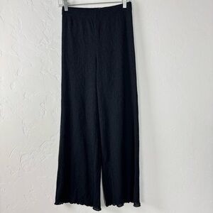 Aritzia Wilfred Pants Verona Seersucker Solid Black Pull On Wide Leg Crinkle‎